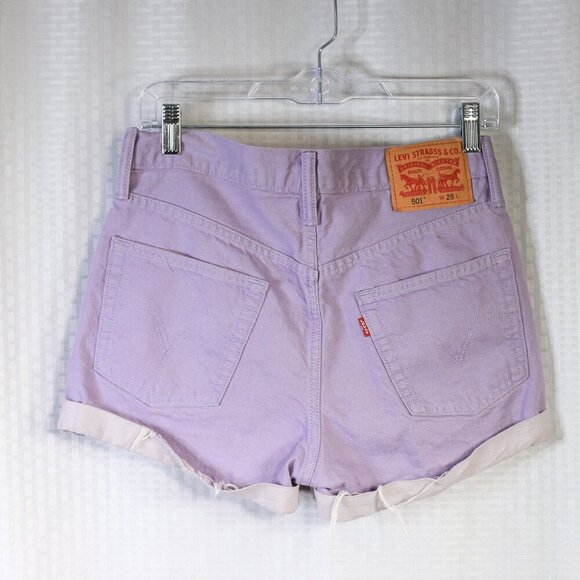Womens Size 28 Levis 501 Denim Shorts Pastel Purple Button Fly Mid Rise Cuffed - Picture 6 of 10